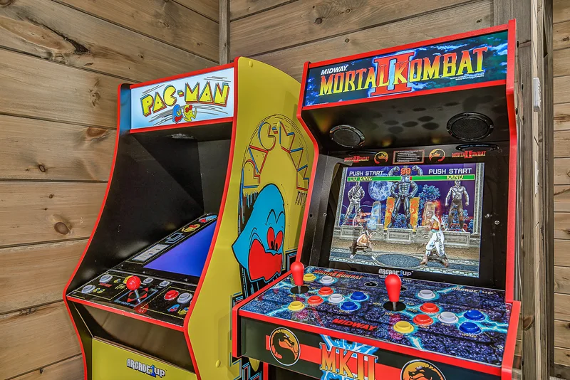 Pac-Man and Mortal Kombat arcade cabinets
